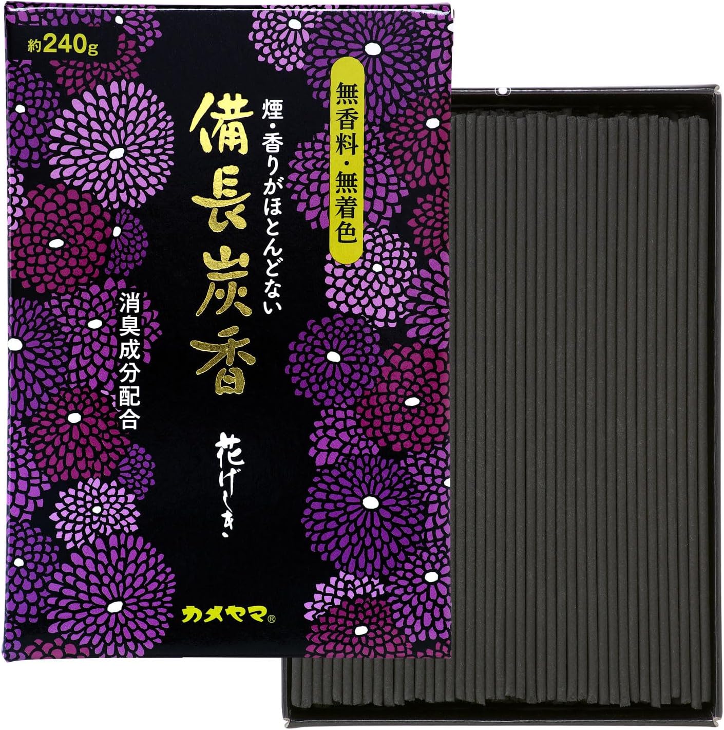 カメヤマ 花げしき 備長炭 徳用大型 約240g 約430本 お線香 無香料 無着色 消臭…